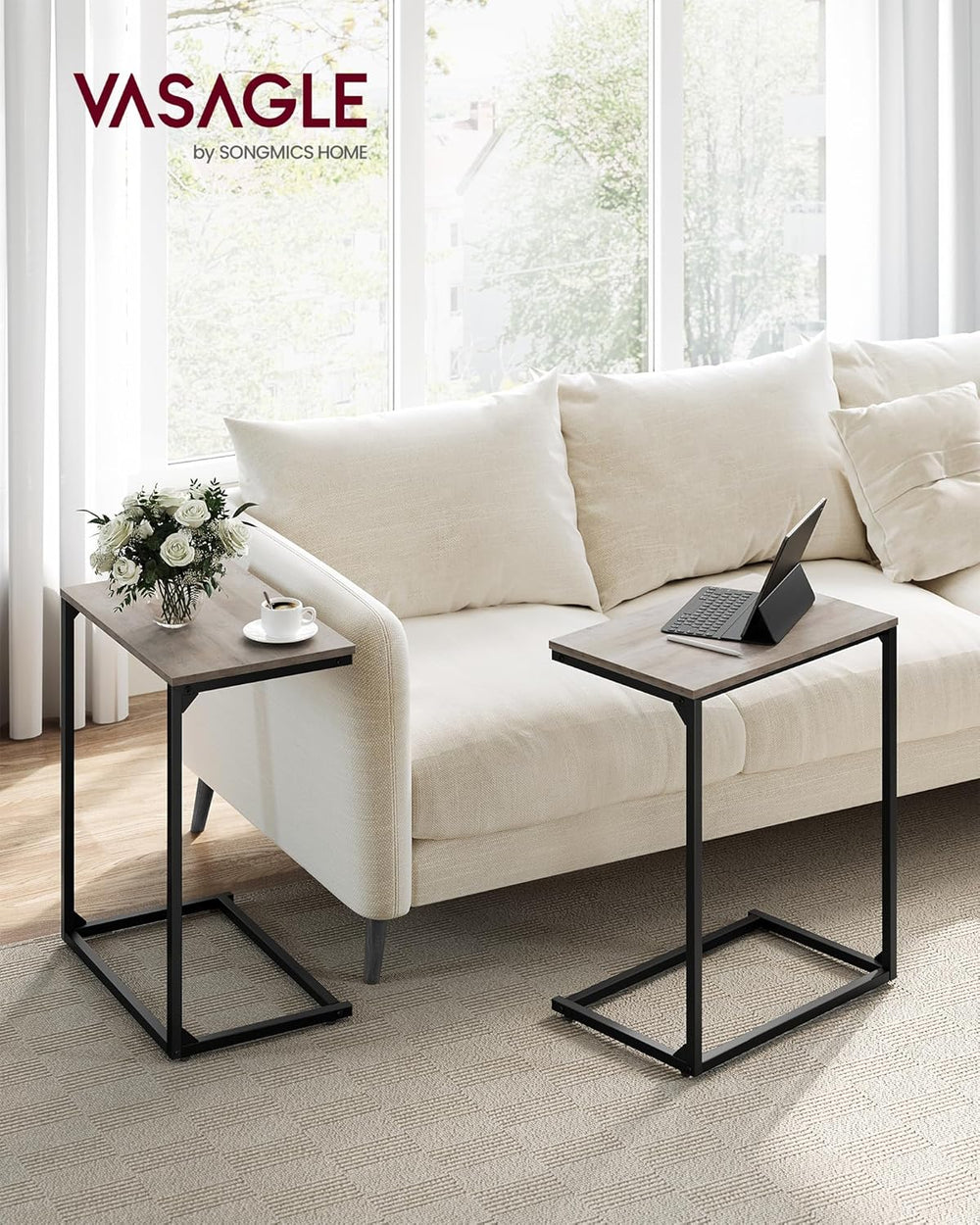 VASAGLE Set of 2 C Shape End Tables, Small Coffee Tables for Couch Or Sofa, I...