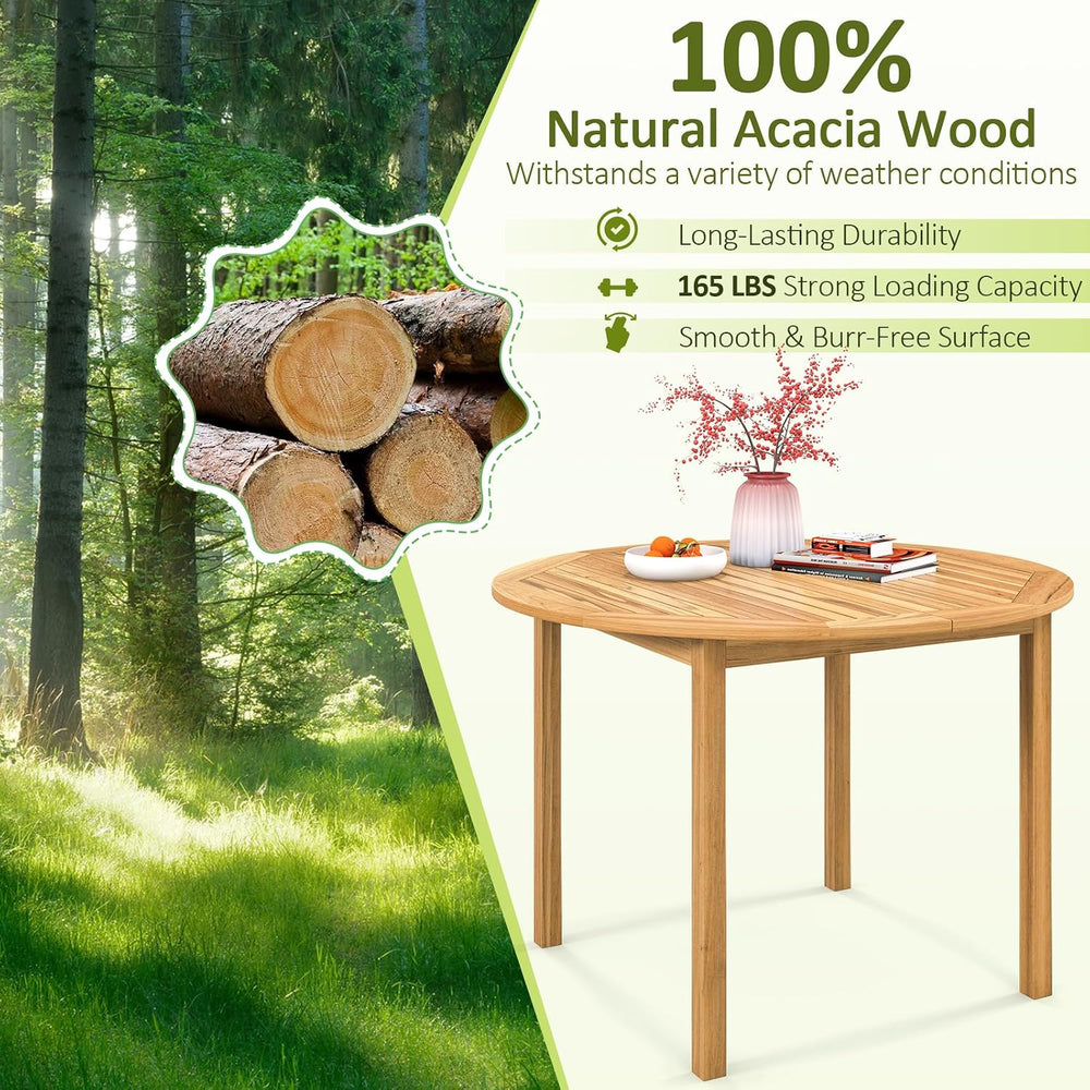 Tangkula 39.5" Round Outdoor Dining Table for 4, Acacia Wood Patio Table