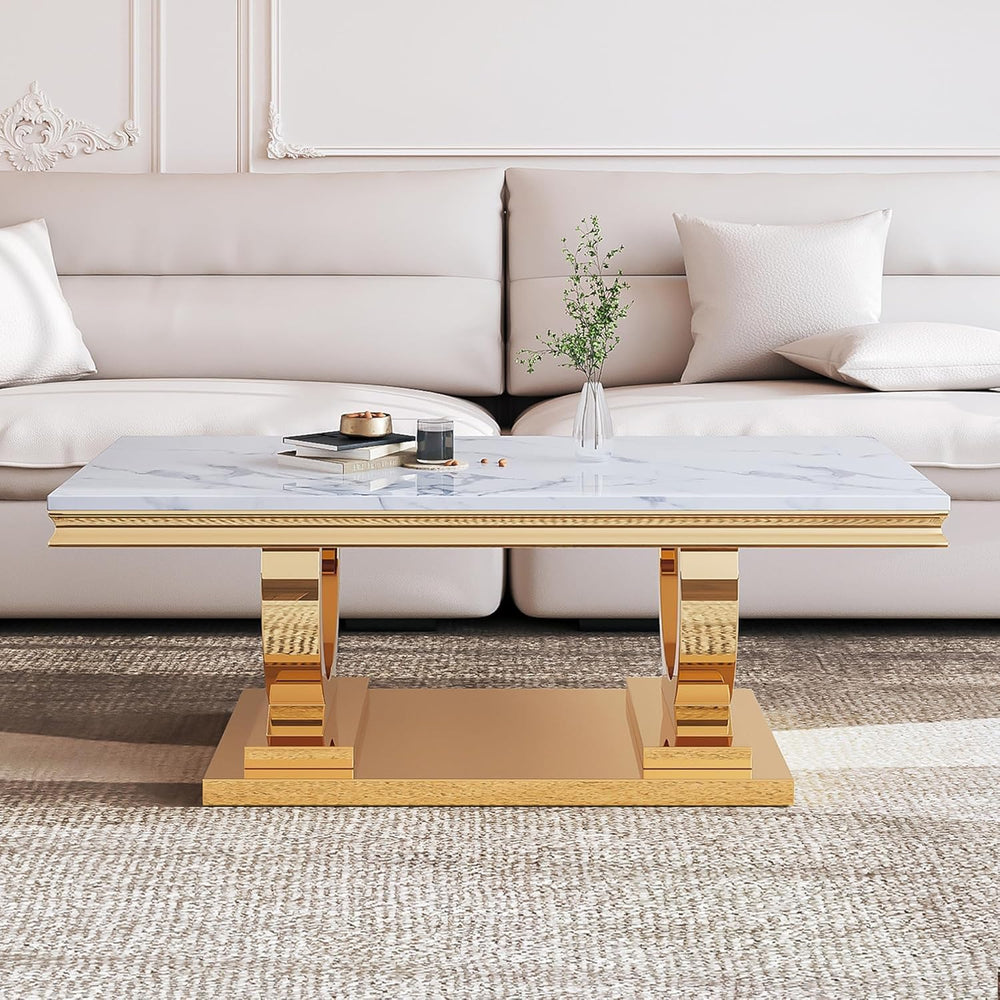Marble Coffee Table Set of 3, Includes 1 Coffee Table with 2 Square End Side ...