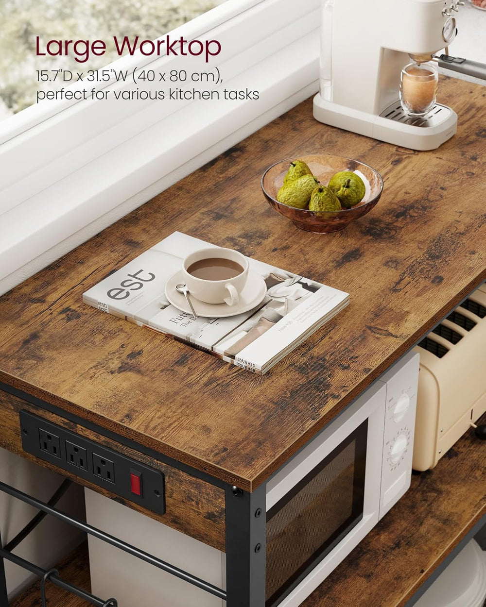 VASAGLE Kitchen Island with Power Strip, Microwave Oven Stand, Kitchen Shelf,...