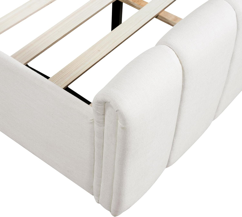 Merax King Upholstered Bed with Thick Headboard and Footboard, Beige