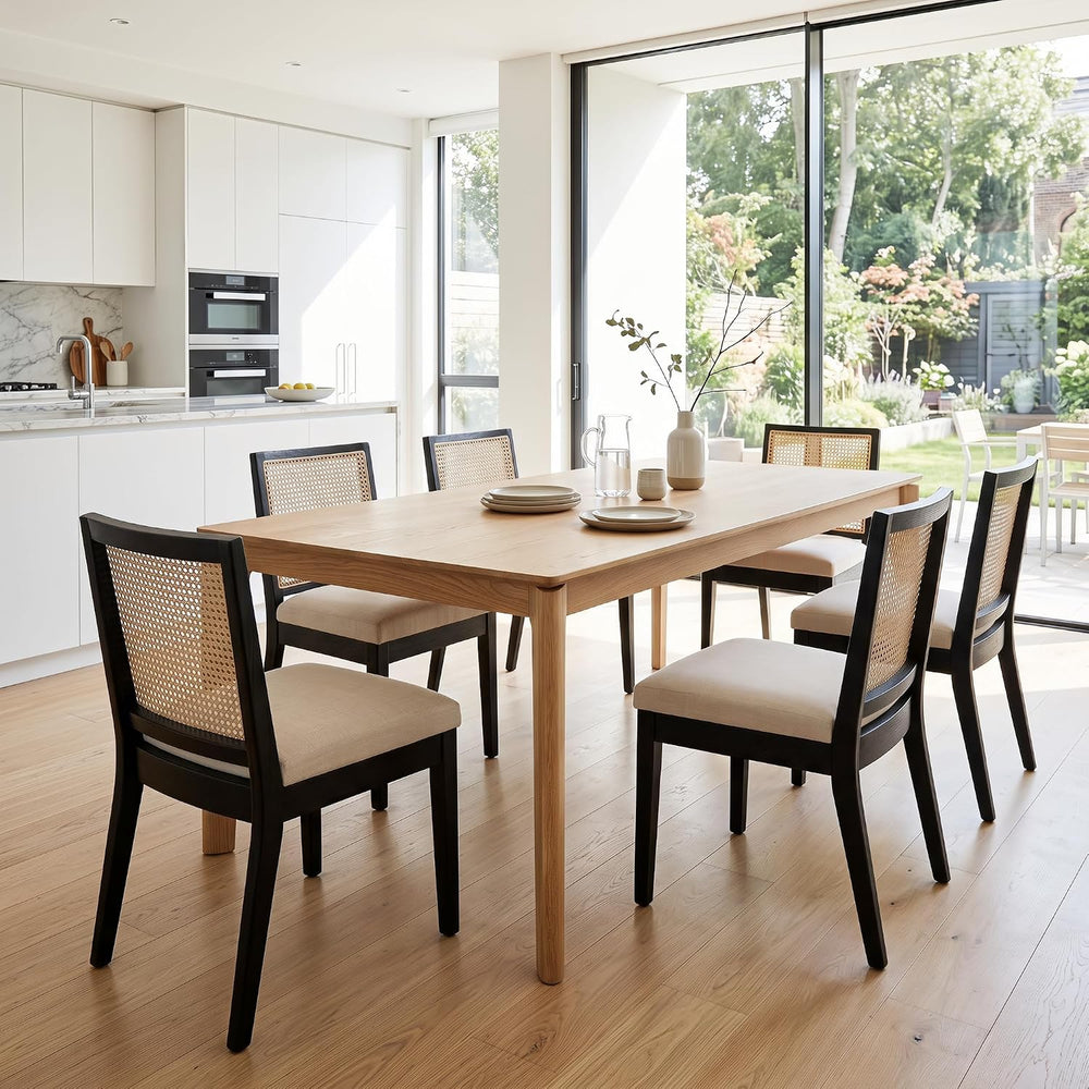 BESTANO Farmhouse Rattan Black Wood Dining Chairs Set of 4 with Cane Back