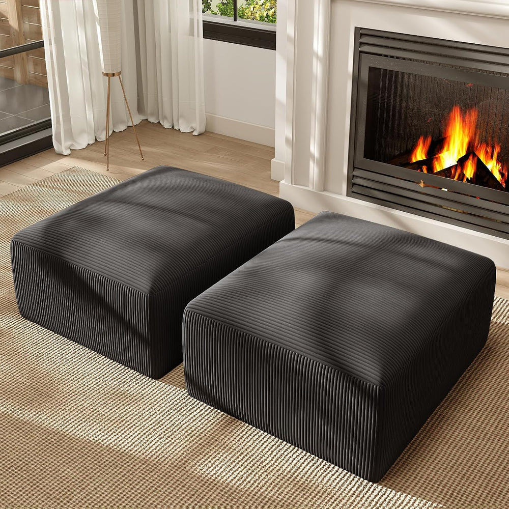 2 Square Cloud Footstool for Living Room, No Assembly Modular Corduroy Conver...