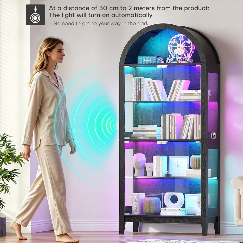 WOOVIVS Glass Display Cabinet with RGB Lights, 69" Tall Curio Cabinet wi...