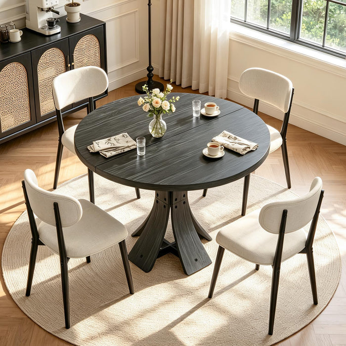 43.3" Round Dining Table Set for 4 with Curved Solid Wood Frame