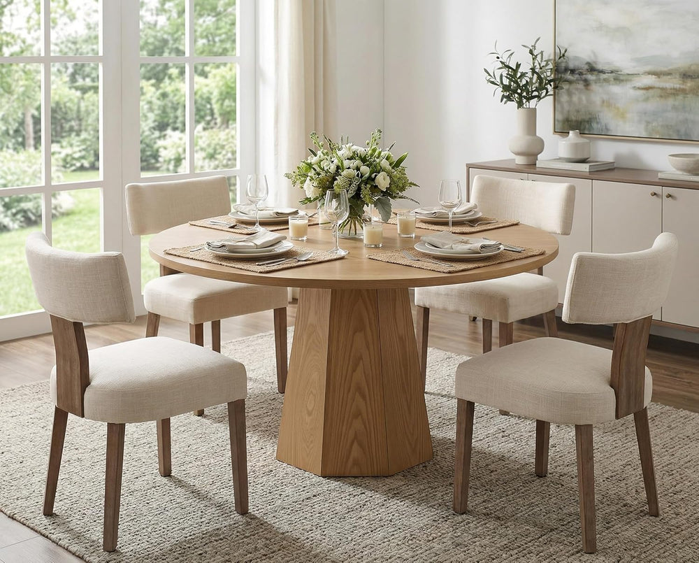 BESTANO 39” Round Solid Wood Dining Table for 4-5 People, Modern Pedestal Din...