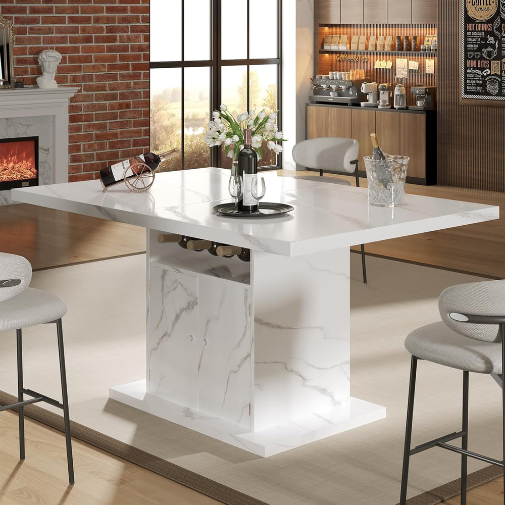 Extendable Dining Room Table for 4-6, 47-63 Inch Faux Marble Extendable Dinin...