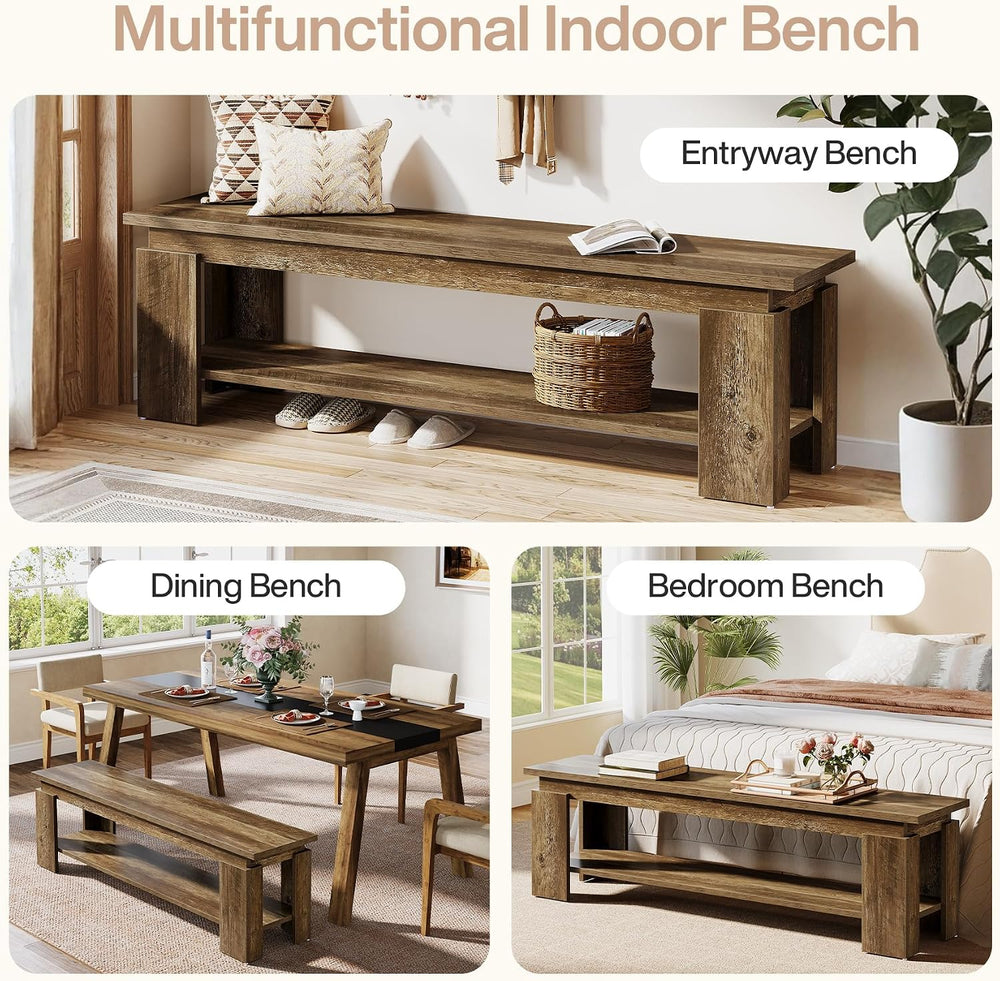 Tribesigns 63" Dining Bench for 2-3, Farmhouse Wooden Dining Room Bench ...