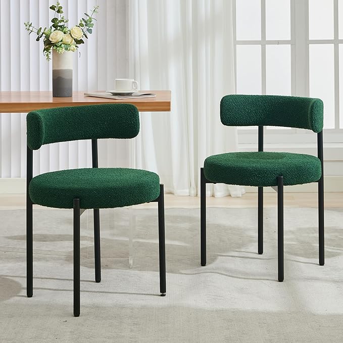 Boucle Dining Chairs Set of 2, Mid Century Modern Dining Room Chairs with Bar...