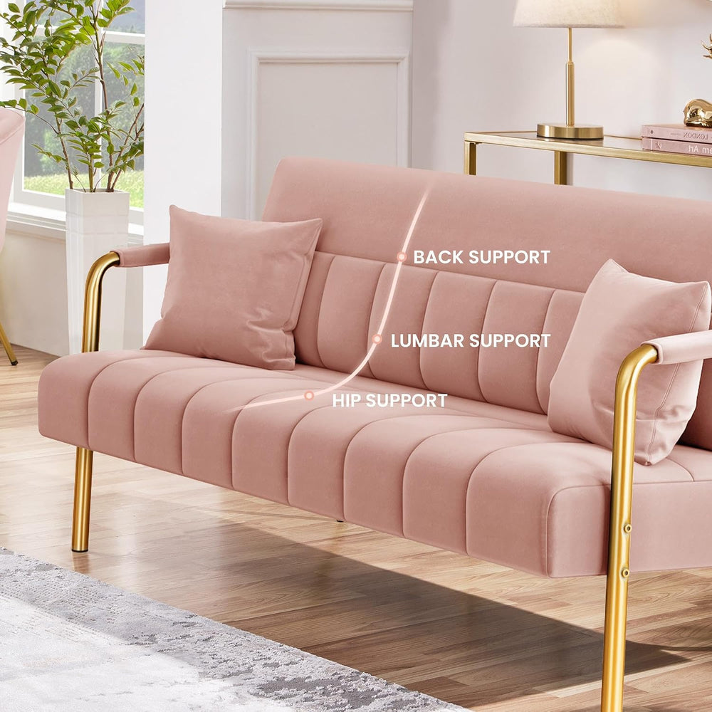 Yaheetech 56.5" Smal Sofa 2 Seater Couch with Gold-Tone Legs, Pink | Sma...