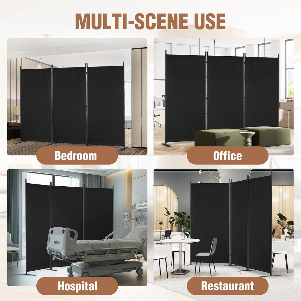 Room Divider 6FT Folding Privacy Screen for Room Separation, 3 Panel, Black