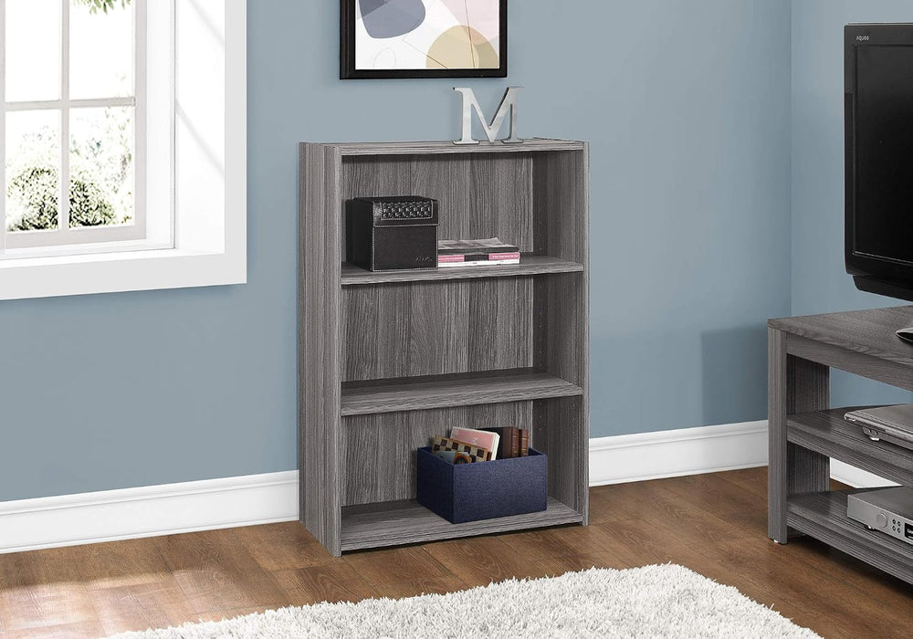 Monarch Specialties I BOOKCASE-36 H/Grey with 3 Shelves Bookcase, Gray