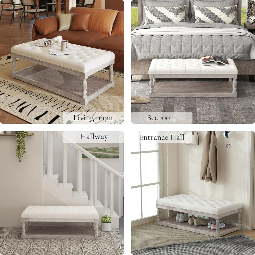 Ottoman Coffee Table, Large Rectangle Ottoman with Storage - Upholstered Cush...