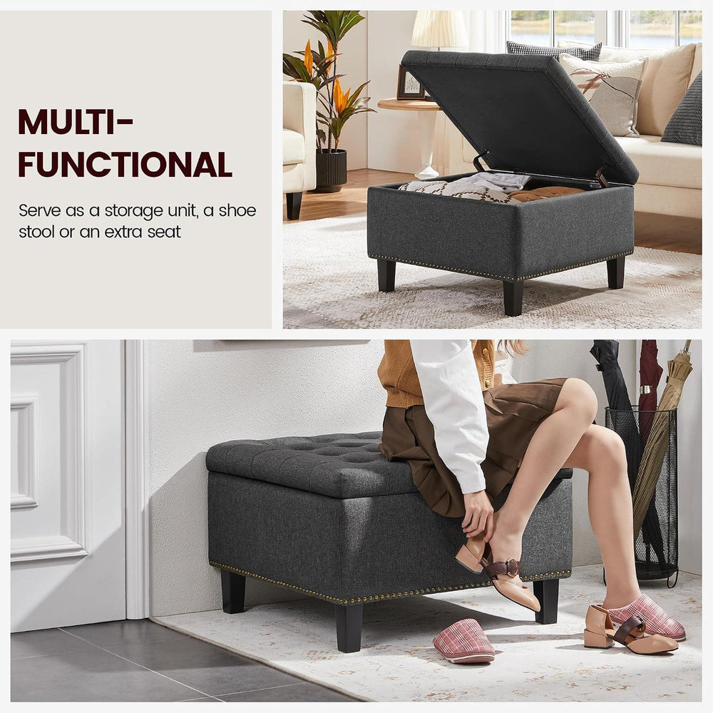 Yaheetech 28in Square Storage Ottoman Coffee Table with Nailhead, Dark Gray |...