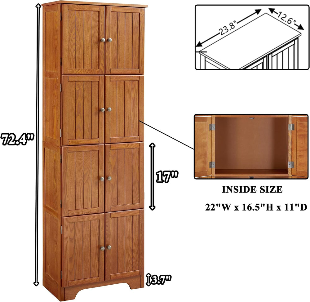 72" Tall Farmhouse Storage Cabinet, 4 Tier Kitchen Pantry Cabinet with 4...