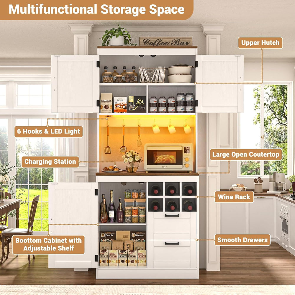 Unikito 72" Tall Pantry Cabinet, Kitchen Pantry Storage Cabinet with LED...