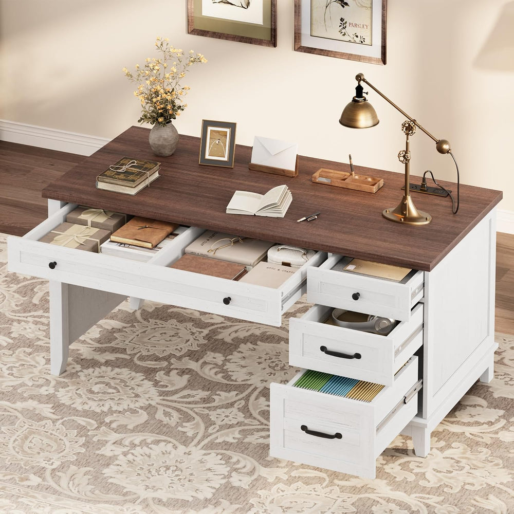 Garvee 53.5" Wooden Home Office Desk with File Drawers, Executive Desk w...