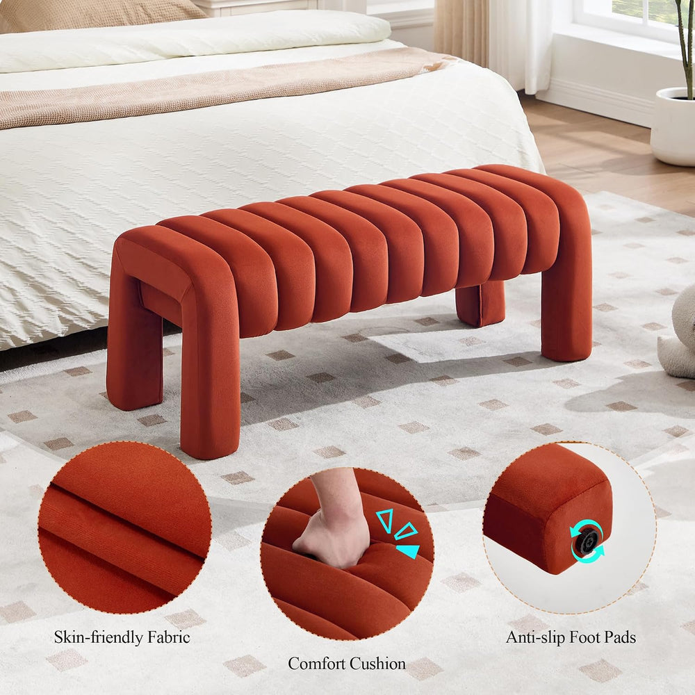 63’’ Bench for Dining Table, Upholstered End of Bed Bench with Solid Wood Leg...