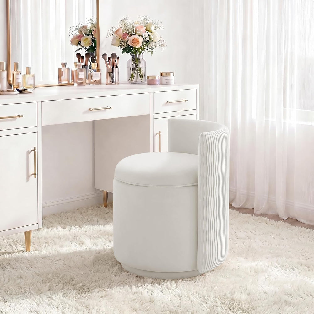 HUBSON Vanity Chair with Storage, Swivel Velvet Chairs with Back, Modern Roun...