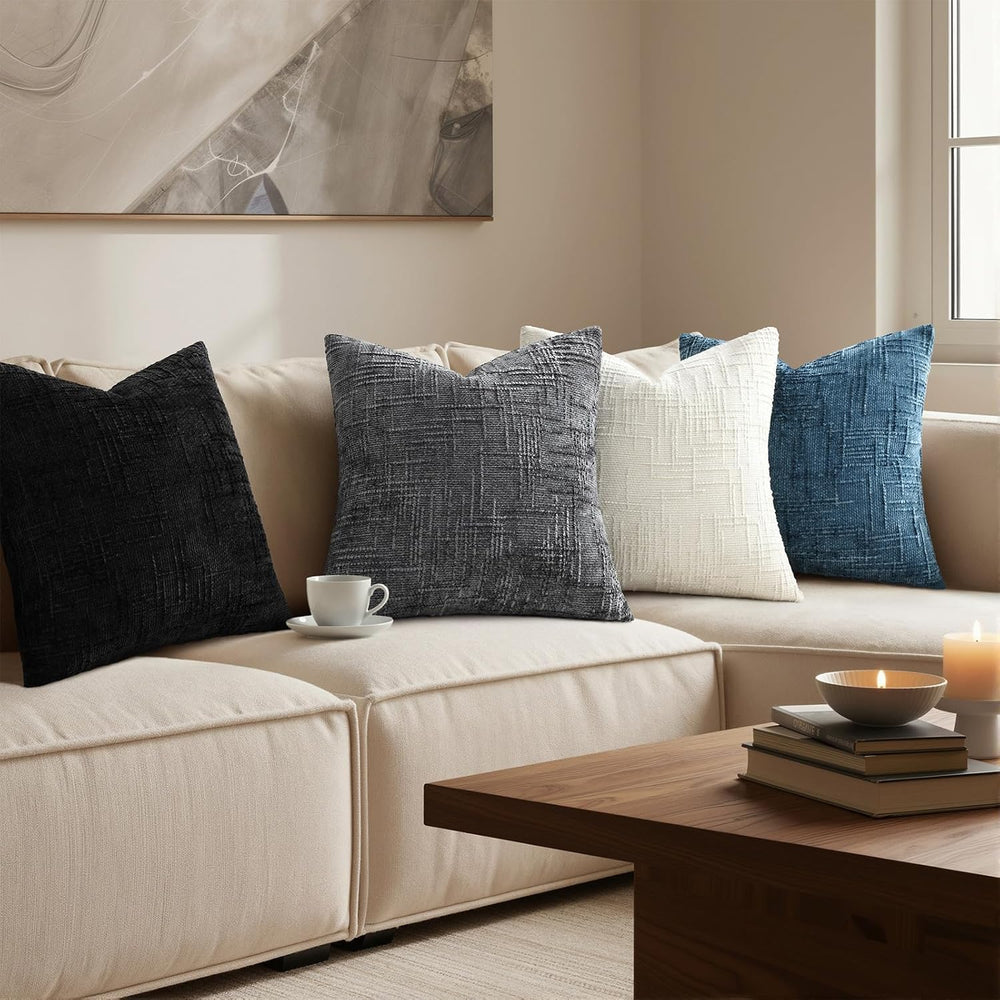 Pallene Black Textured Chenille Throw Pillow Covers 24x24 Set of 2