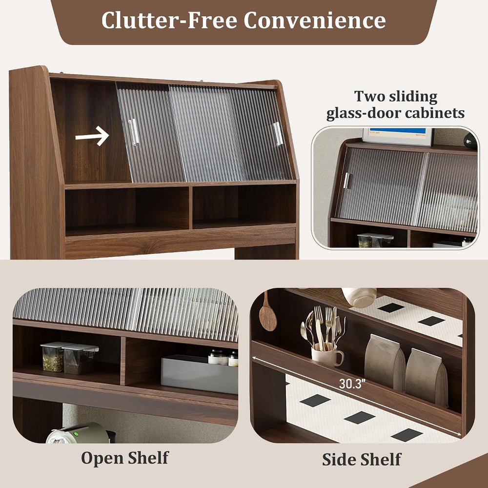 L-Shaped Kitchen Pantry with Hutch and Foldable Dining Table, Sideboard Buffe...