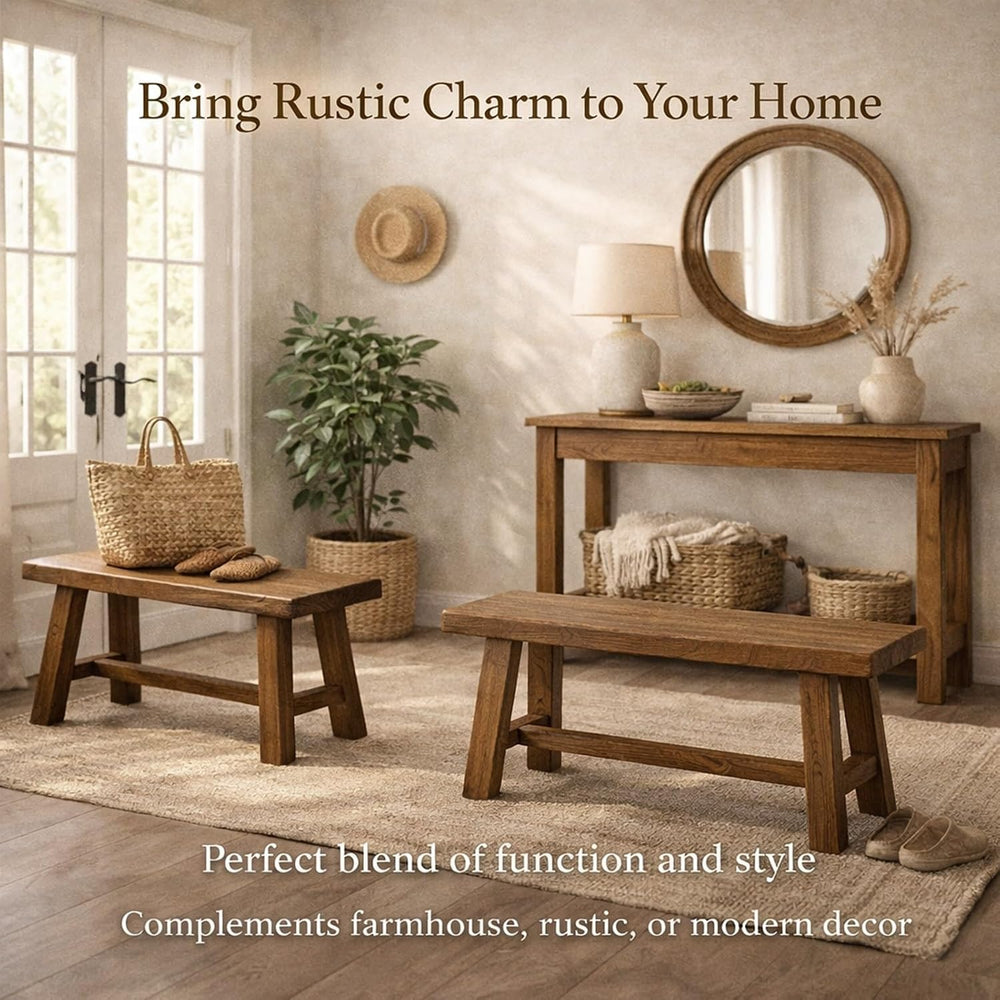 Solid Wood Farmhouse Bench, 10 12 14in Narrow Entryway Bench, Long Wood Dinin...