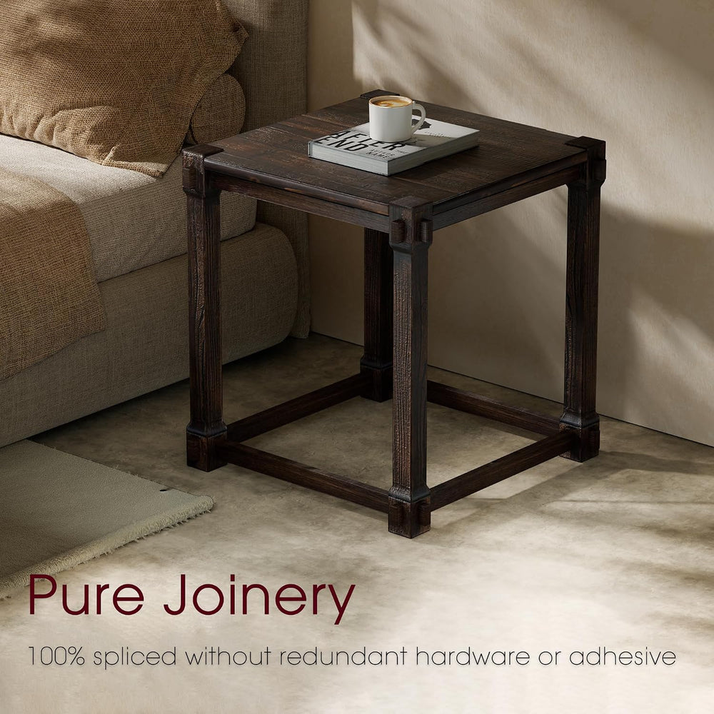 Vintage Aged Solid Wood Side Table Mortise and Tenon Construction Wear-Resist...