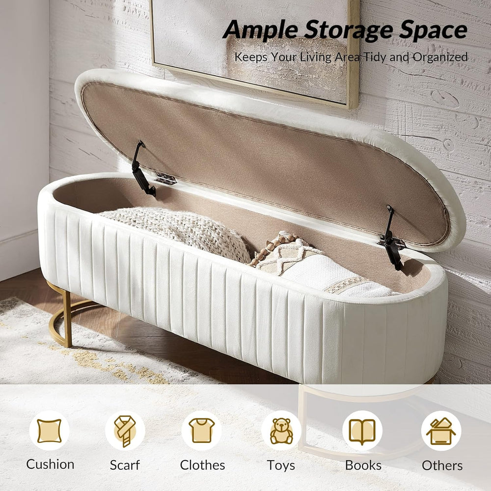 50.5” Velvet Storage Ottoman Bench with Gold-Toned Legs, Luxury Upholstered E...