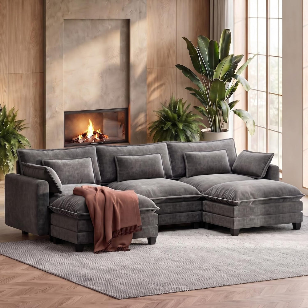Marsail 110.6" Modular Sectional Sofa, 5-Seat Chenille Couch with Deep S...
