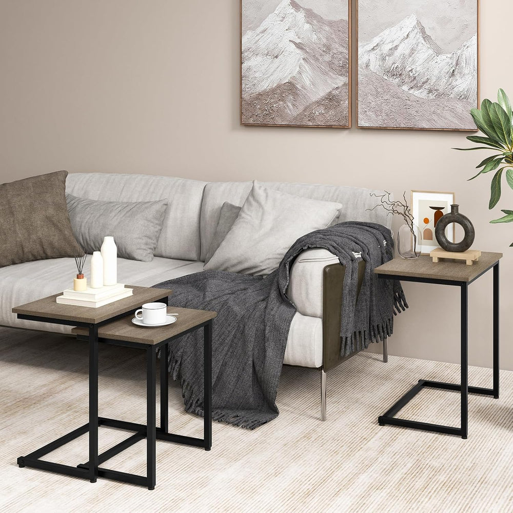 Giantex Nesting Coffee Table Set of 3, Stackable Square End Table w/Wood Grai...