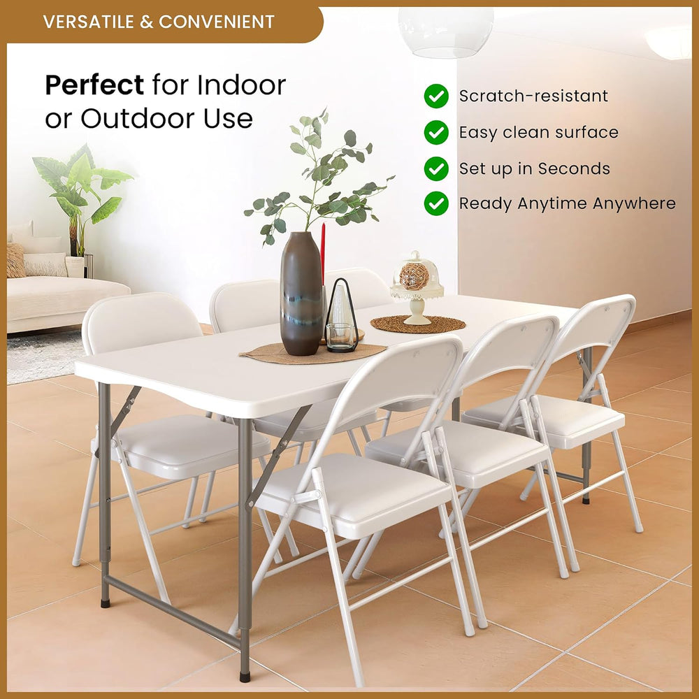 5.5 Feet ADJUSTABLE Foldable Table with Built in Handle & Steel Legs | 5....