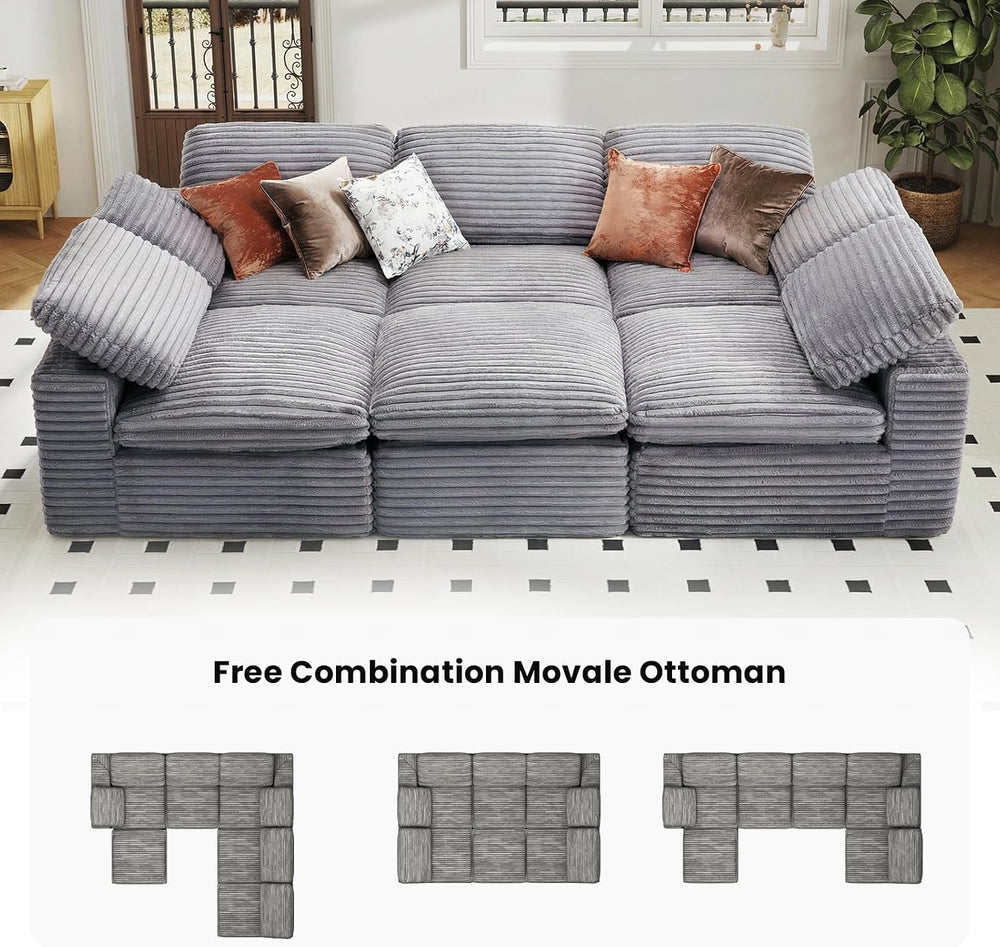 KKL 118" Modular Sectional Large Sofa Bed, Cloud Sectional Couch with Ot...