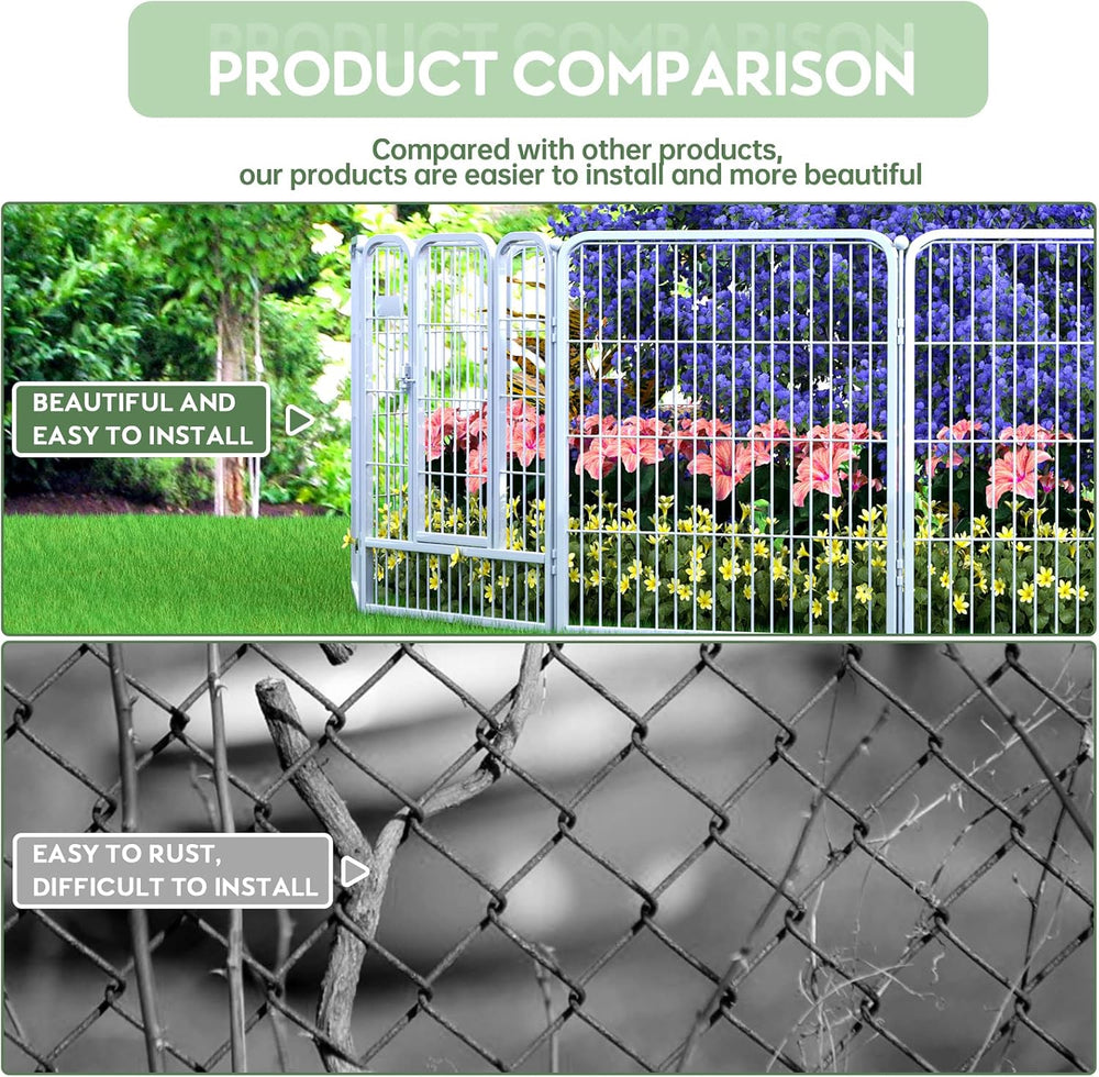 Decorative White Garden Fence 24 Pack for Pets Dogs 32in (H) x 55ft (L),Metal...