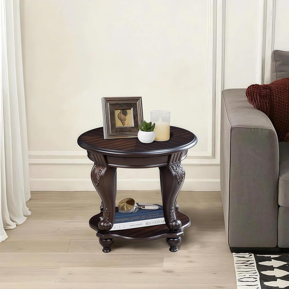 Vintage Small Round End Table 22" Wood Side Table, Antique Table Legs wi...