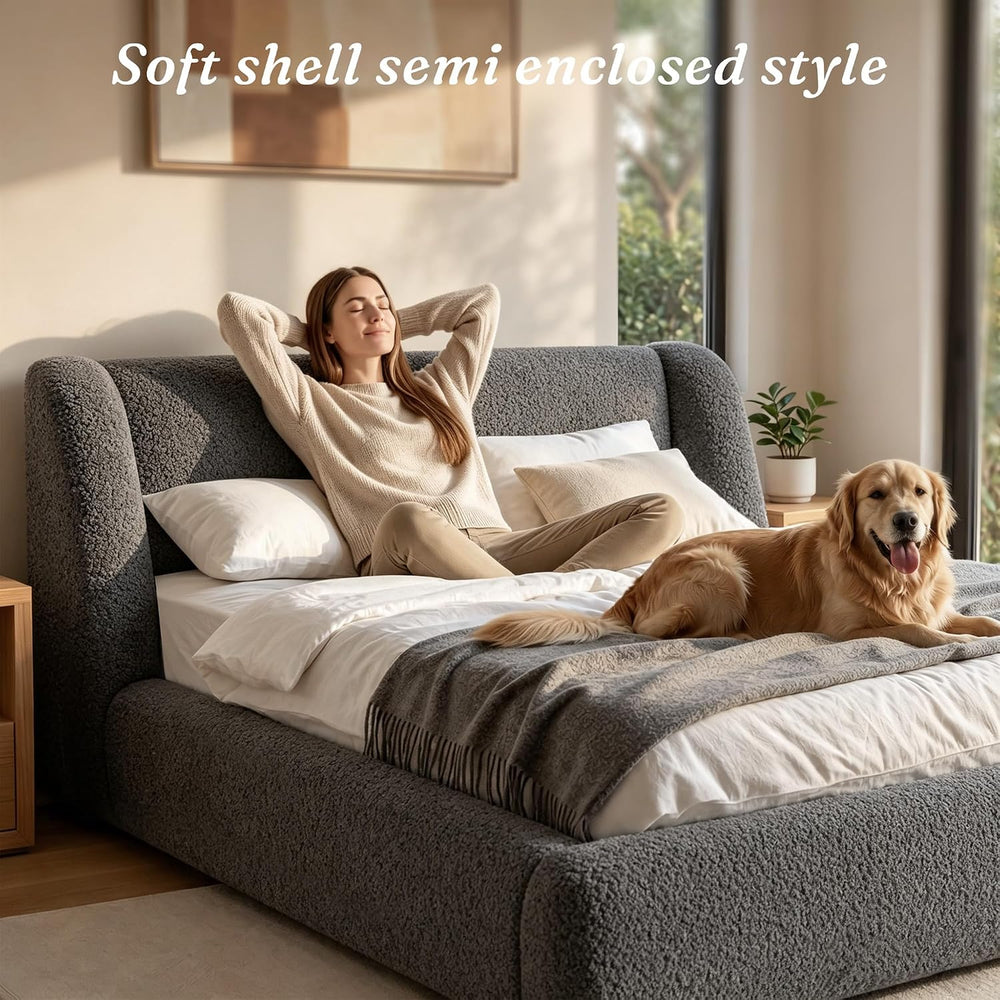 Homkdom Cloud Bed Frame Queen Size with 5" Headboard Protection