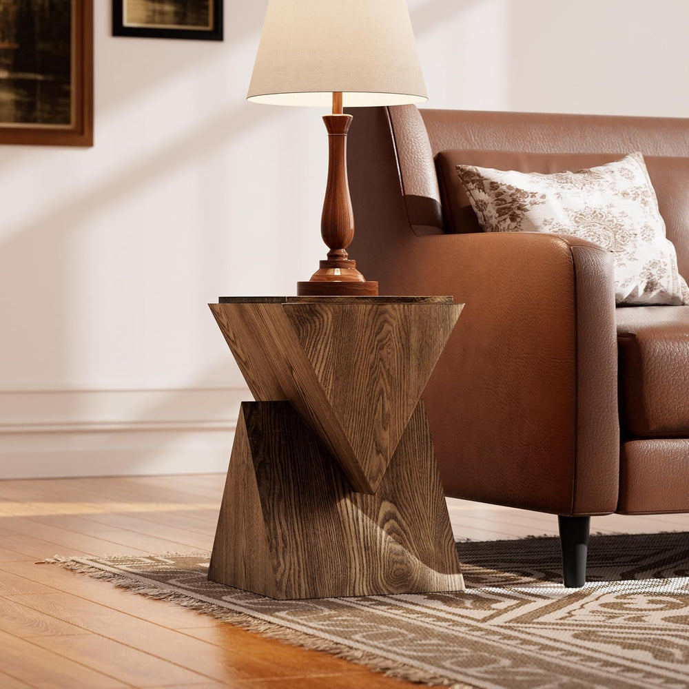 COZAYH Modern Geometric Wood Grain End Table, Fully Assembled, Brown | Farmho...