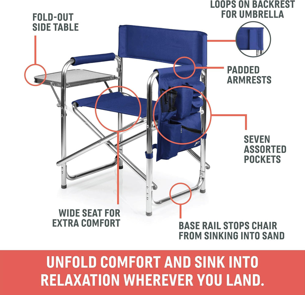 Picnic TIME Sports Chair with Side Table and Armrest Caddy, Lightweight Alumi...
