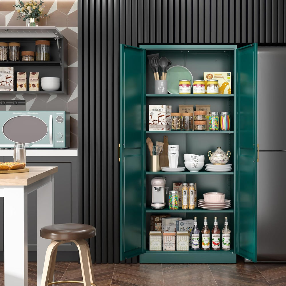 SteeLoong Kitchen Pantry Cabinet,71”Green Metal Pantry Storage Cabinets with ...
