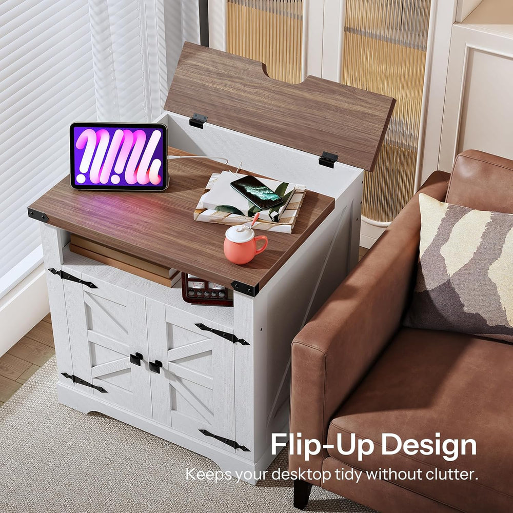 HOOBRO Farmhouse End Table with Charging Station, 23.6" Large End Tables...