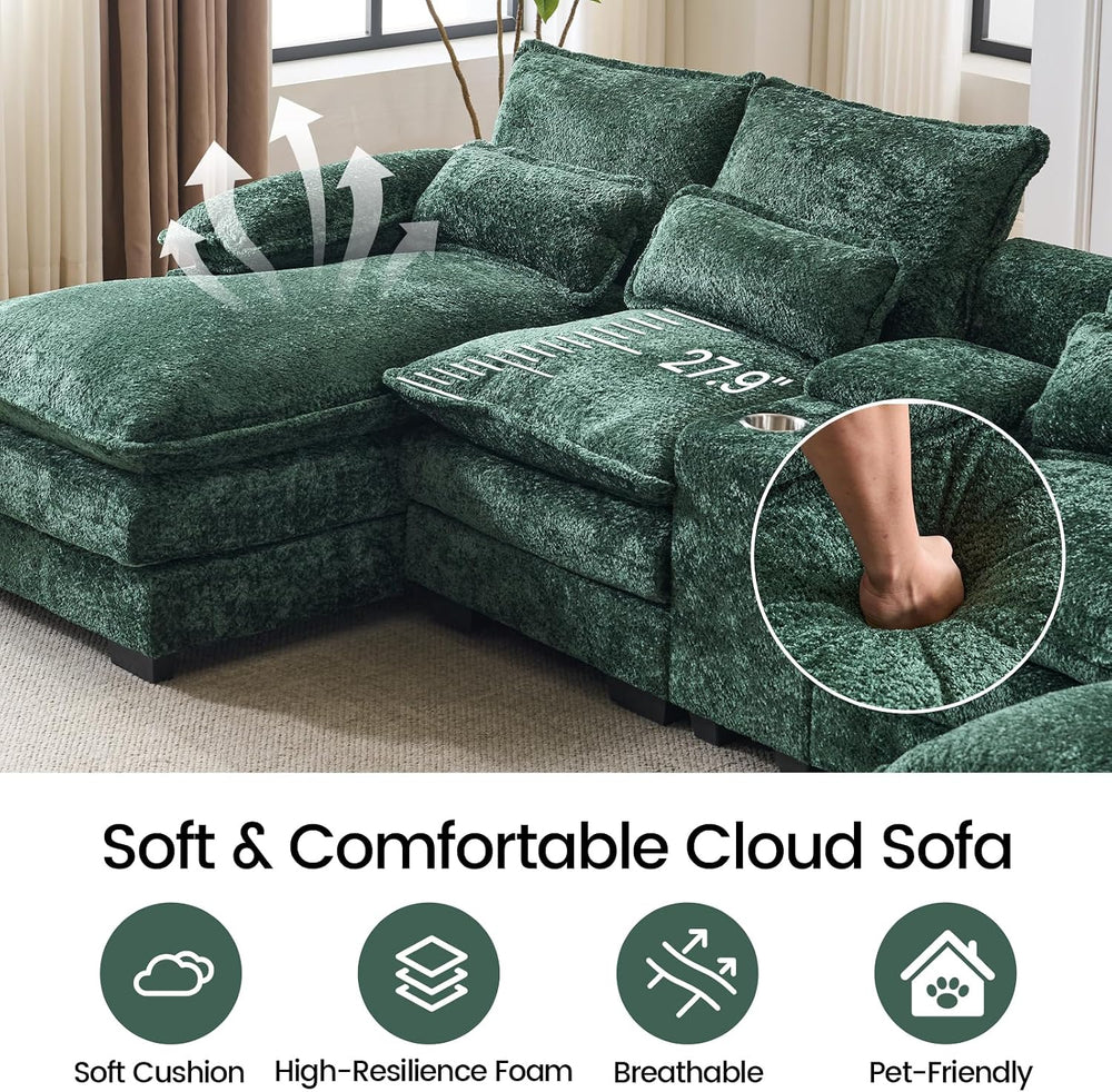 124.8'' U-Shaped Cloud Modular Sofa with Chaise Lounges, Chenille Com...