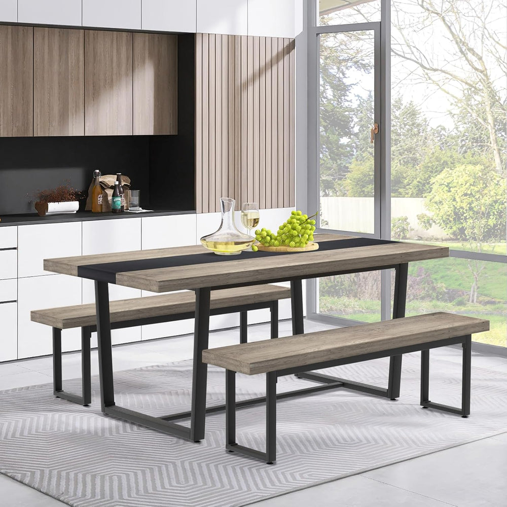 STHOUYN 59” Dining Bench Pair of 2 for 6-8 Person, Farmhouse Indoor Kitchen T...