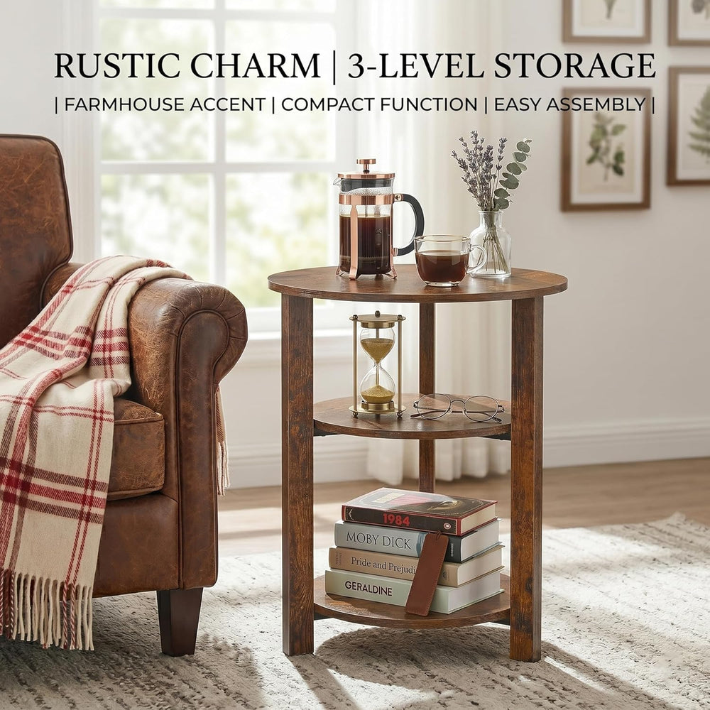 Farmhouse 3-Tier Round Side Table, 17.7*21.7inch End Table with Open Storage ...