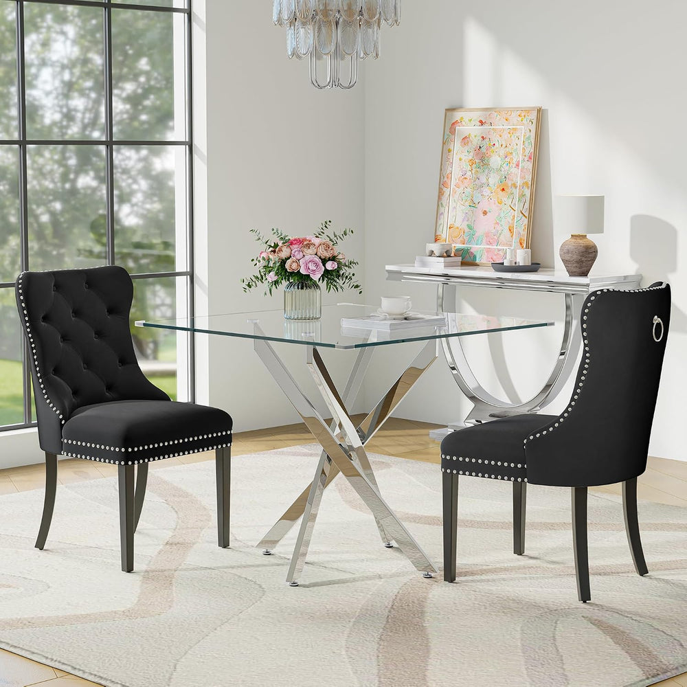 Square Glass Dining Table Set for 2, Modern 36" Glass Kitchen Table with...