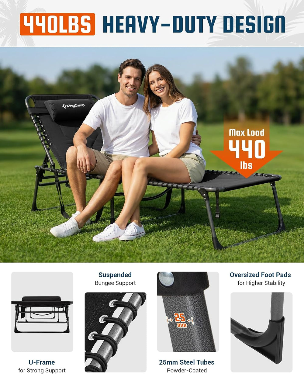 KingCamp Oversized Tanning Chair Padded Lounge Chair, Black | Extra-Wide Padd...