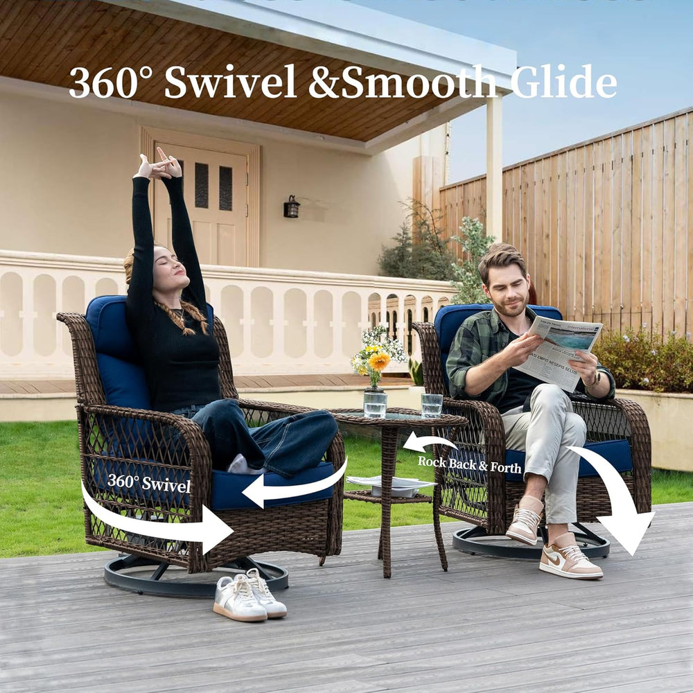 PIZZELLO Outdoor Swivel Rocker Chairs 3 Pieces Wicker Swivel Patio Chair with...