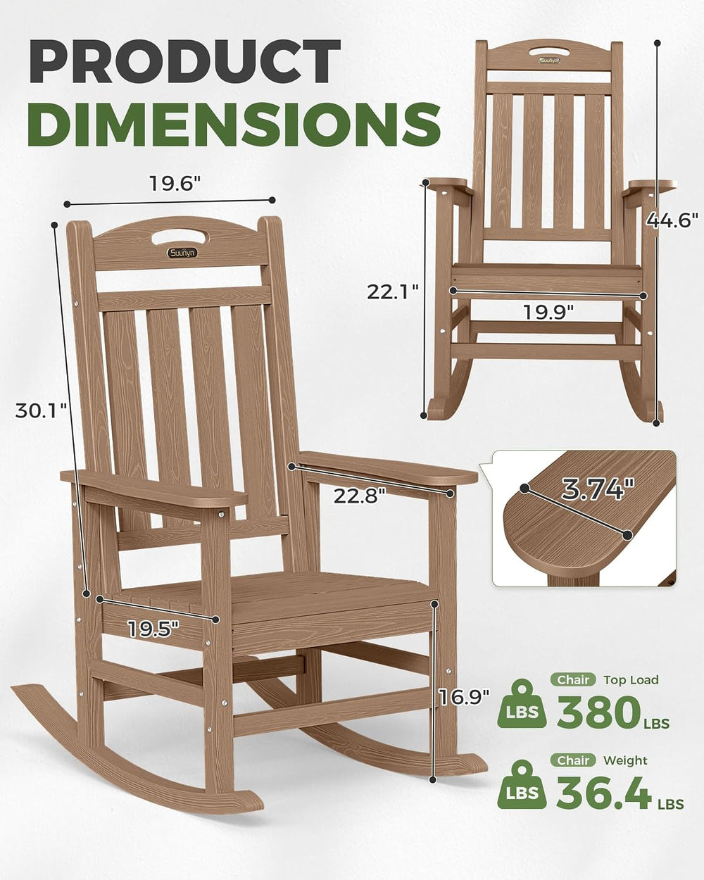 Outdoor Rocking Chair, HDPE Patio Rocking Chair, All Weather,Teak