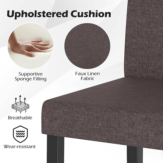 COSTWAY Fabric Armless Dining Chairs Set of 4, Upholstered Kitchen Side Chair...