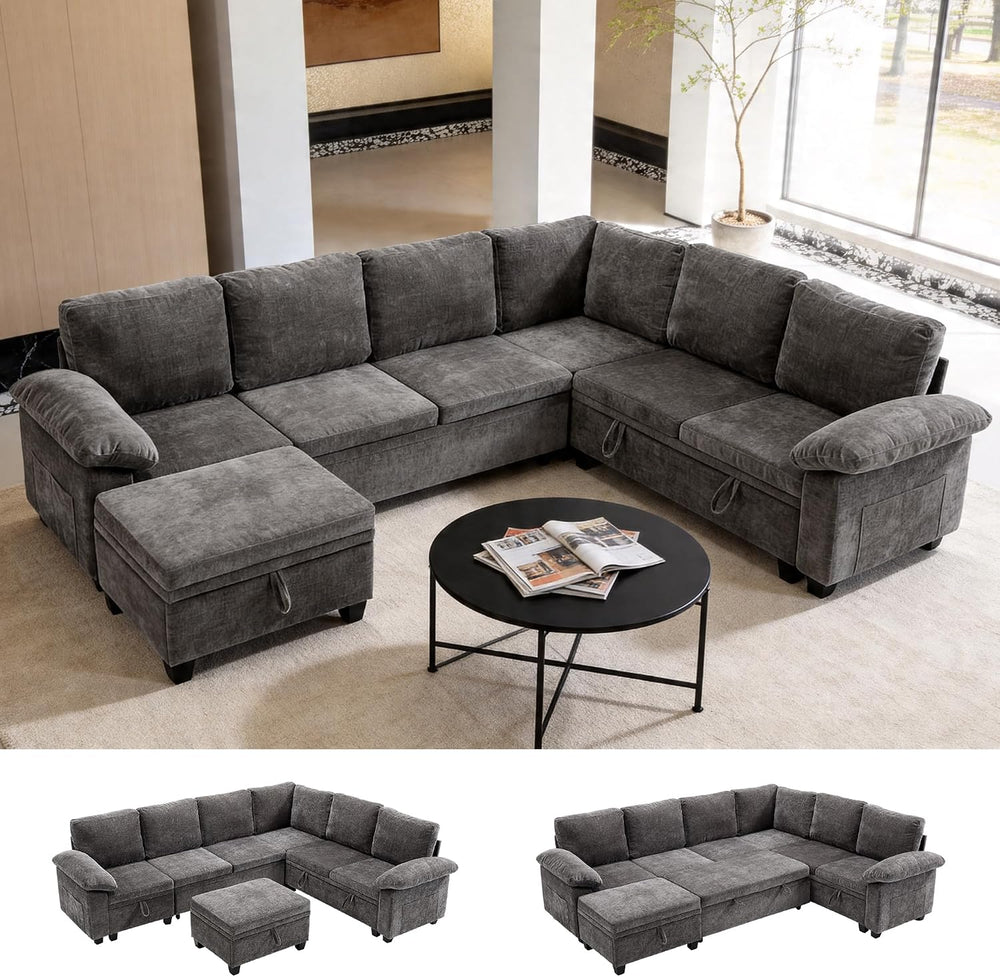 Modular Sectional Sofa with Pull Out Bed Sleeper Sofa L Shaped with Storage, ...