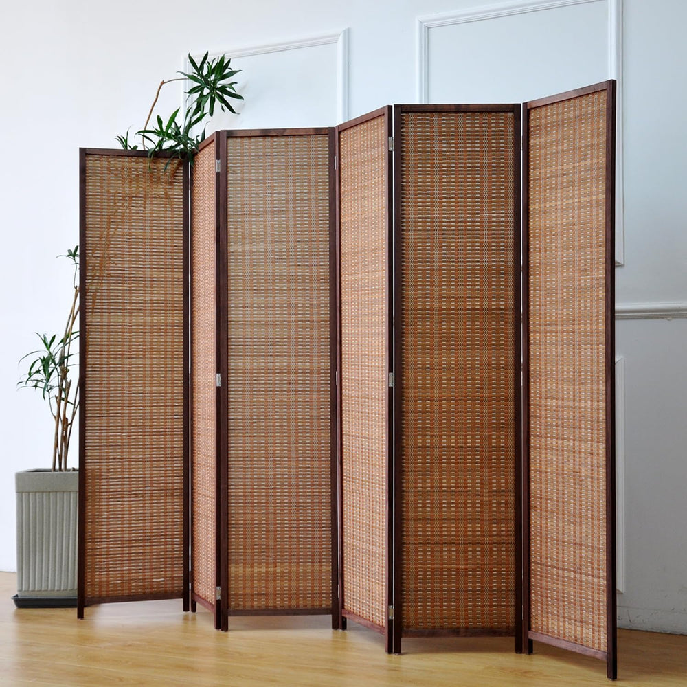 Furnnylane 6 Panel Bamboo Room Divider - 5.6 ft Tall Folding Privacy Screen f...