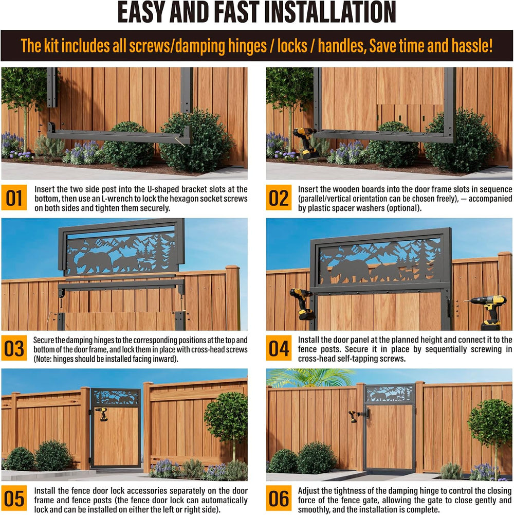 3x5FT Fence Gate Frame Kit 201 Stainless Steel Heavy Duty Garden Gates Anti-S...